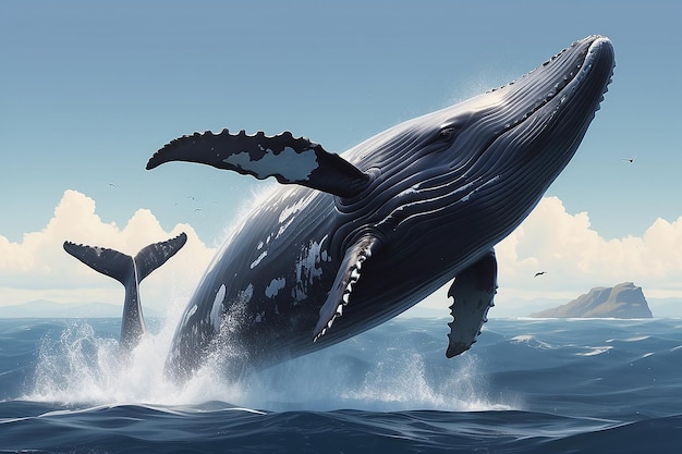 Humpback Whale Breaching the Ocean Surface Illustrating Freedom and Majesty AI Generated