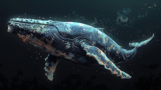 Humpback Whale in a Dreamy Underwater Scene