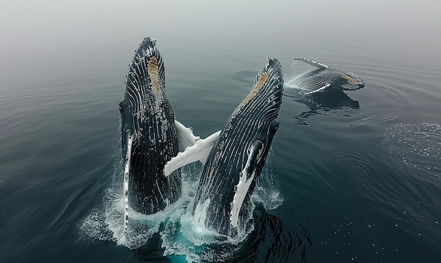 Photo a humpback whale is swimming in the water and the whale is about to dive