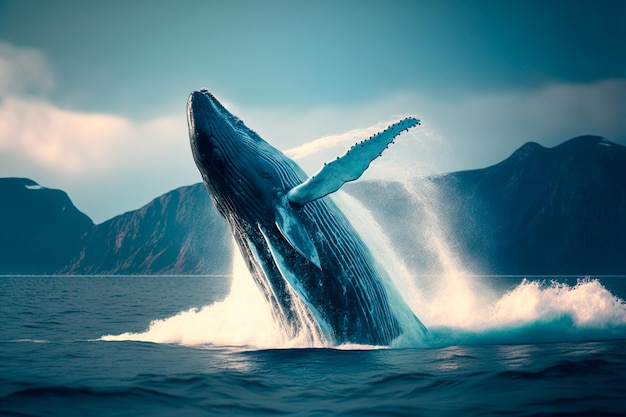 Humpback whale jumping out of the water The concept of the World Whale Day Generative AI