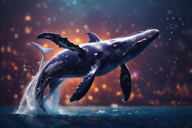 Humpback whale jumps out of the water ai generative