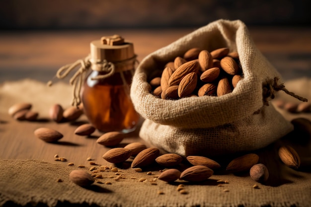 hundreds of almonds on a beautiful burlap rustic table