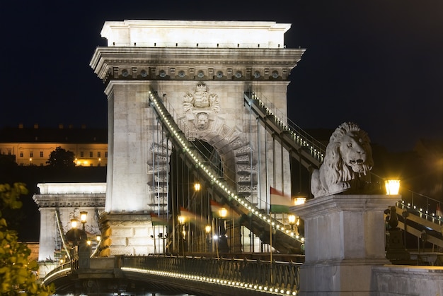 Hungarian landmark, Budapest Chain Bridge night view. Long exposure.