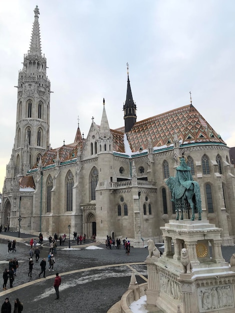 Hungarian landscape with Church of Assumption of Buda Castle or Matthias Church. Budapest city view