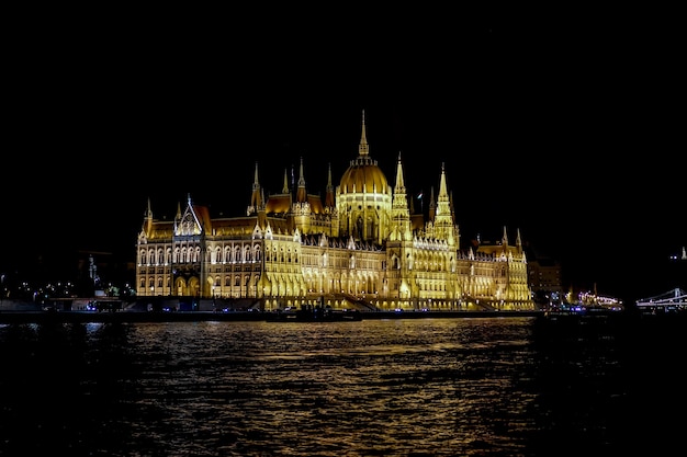 Hungarian Parliament Building Illumintaed at Night in Budapest