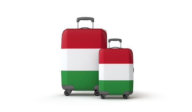 Hungary flag holiday destination travel suitcases isolated on white d render