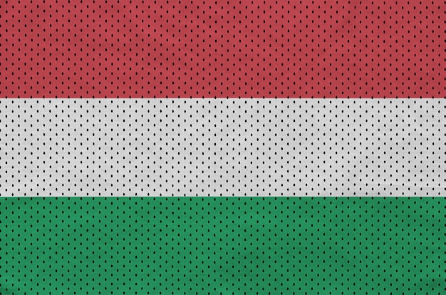 Hungary flag printed on a polyester nylon sportswear mesh fabric