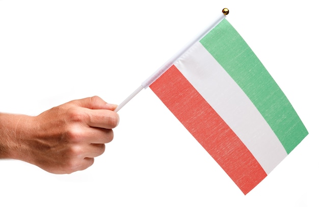 Hungary flag small in hand isolate.