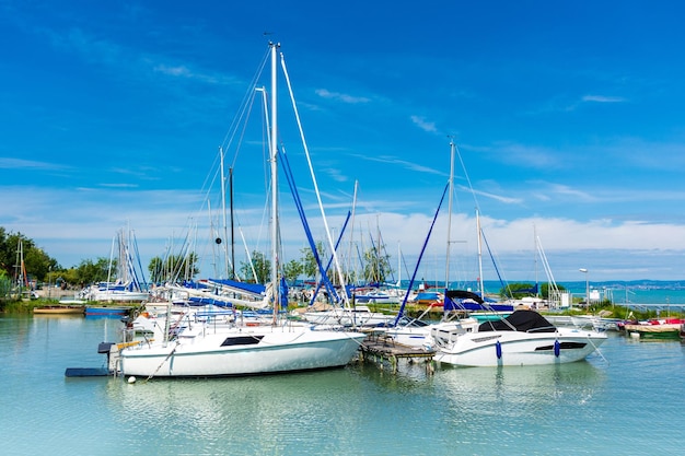 Hungary lake Balaton beautiful summer landscape with boats on the water