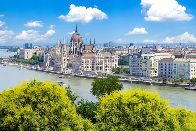 Hungary panoramic view of the Parliament and Budapest city skyline of historic center