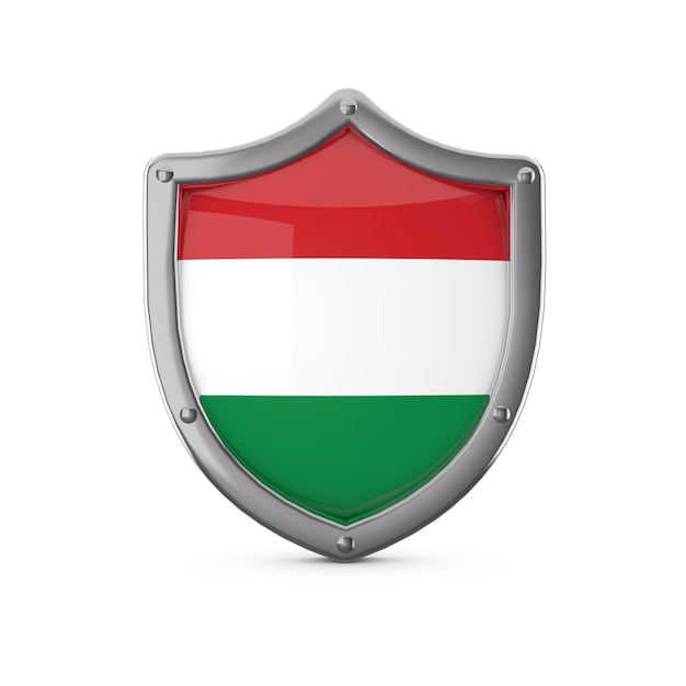 Hungary security concept metal shield shape with national flag