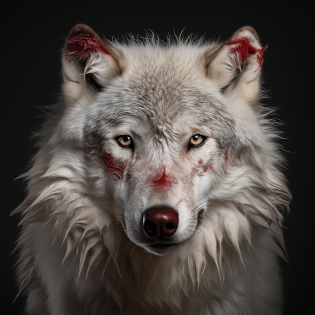 A hungry human white wolf with blood