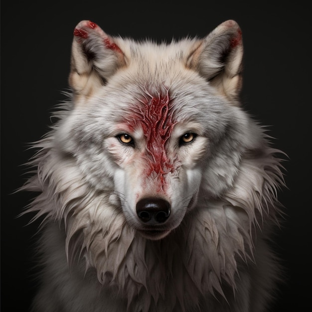 A hungry human white wolf with blood