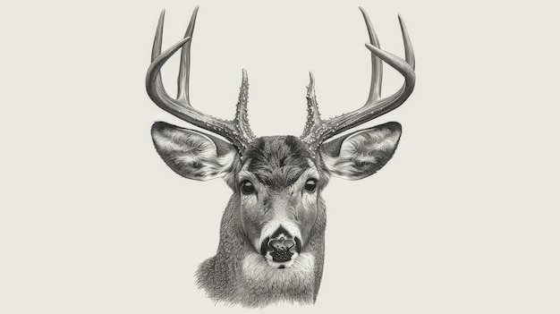 Hunting deer head with vintage monochrome white background