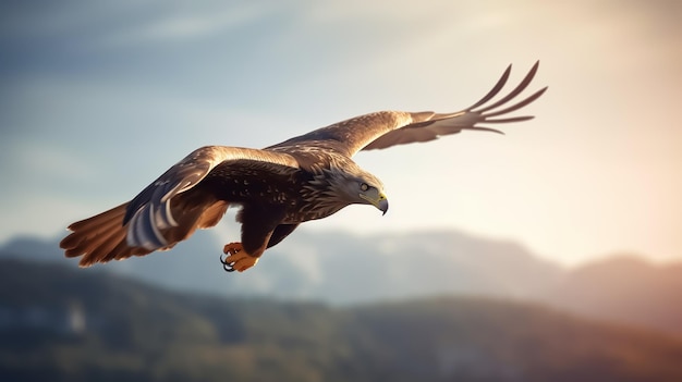 A hunting eagle is flying in the sky generative AI