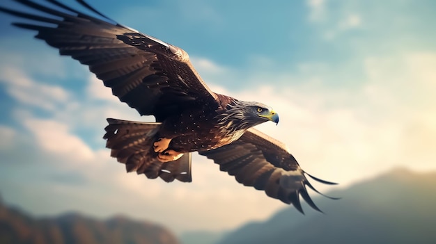 A hunting eagle is flying in the sky generative AI