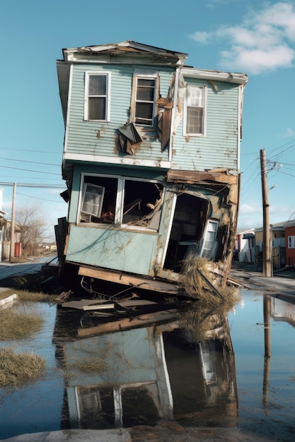 Hurricane aftermath damaged houses and buildings created with generative ai