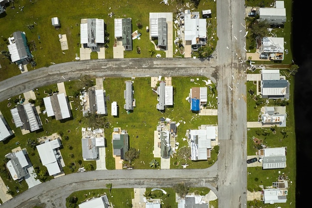 Hurricane Ian destroyed homes in Florida residential area Natural disaster and its consequences