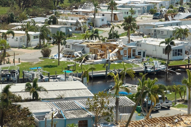 Hurricane Ian destroyed homes in Florida residential area Natural disaster and its consequences