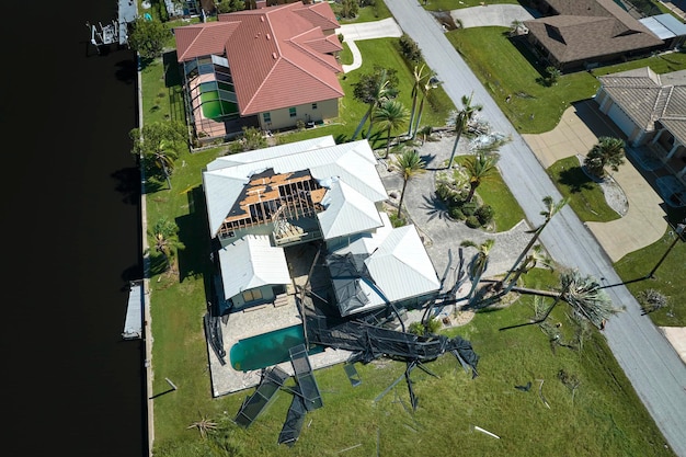 Hurricane Ian destroyed house in Florida residential area Natural disaster and its consequences