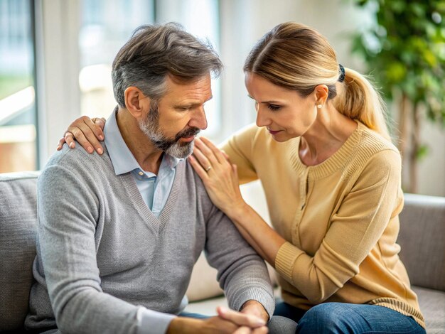 Photo the husband helps his wife by being a good listener and offering support