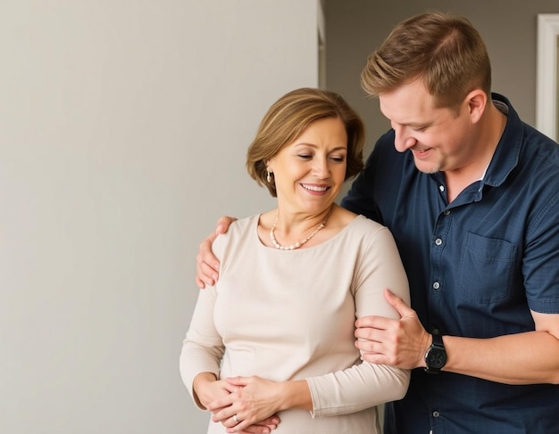 The husband helps his wife by being her aide