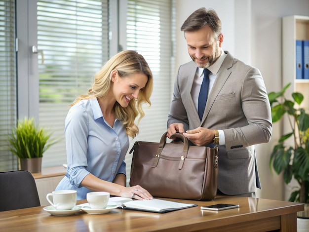 The husband helps his wife stay organized