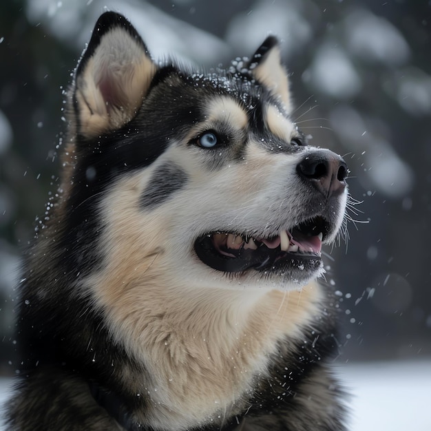 Photo a husky dog is looking at the camera with snow on its face