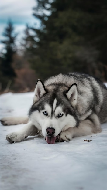 Husky dog lying down