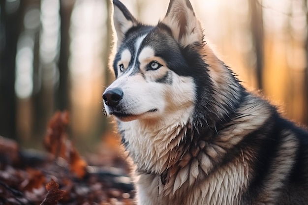 A husky dog on a natural background A dog on a walk in the park AI Generated