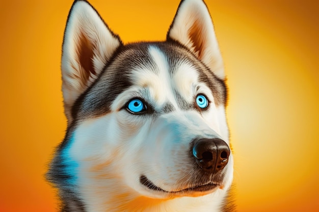 Husky dog portrait his large blue eyes set against a sunny yellow background Hypothesis of Shock