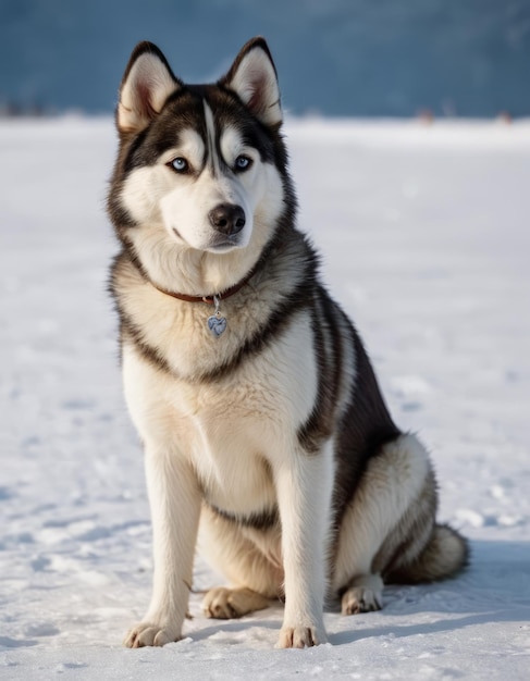 Photo a husky dog with goggles on his head sits in the snow