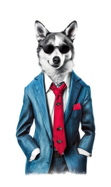 Husky dressed in a suit like a businessman isolated on white generative AI