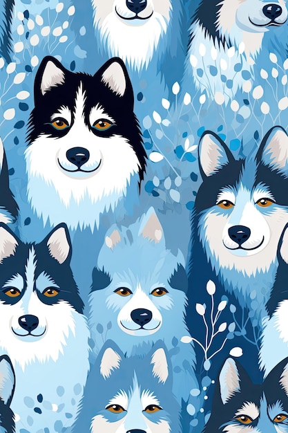 Husky faces seamless tiles