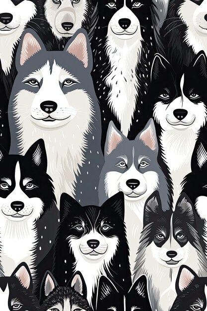 Husky faces seamless tiles