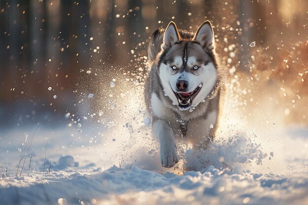 Husky Running Through Snowy Landscape