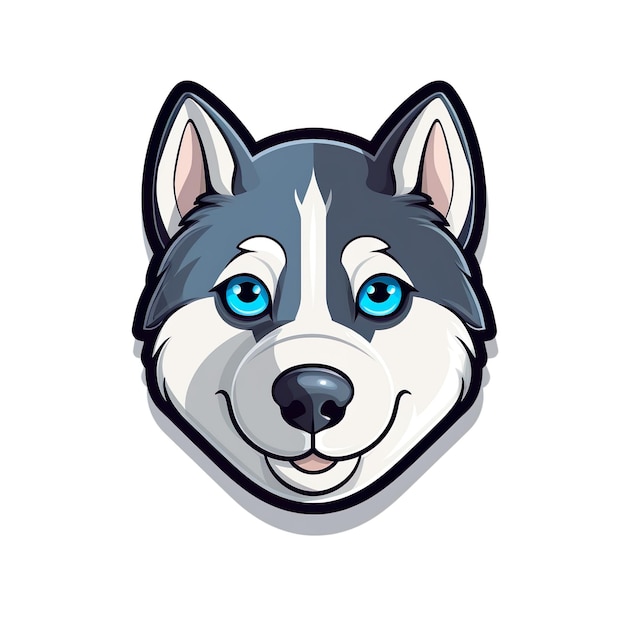 A husky's head with blue eyes and a white background AI generated