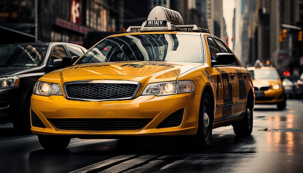 Hustling yellow cabs in vibrant new york city highquality 16k motion blur street scene