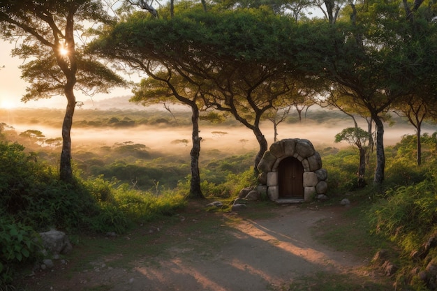 a hut with a door that says quot the entrance to a hut quot