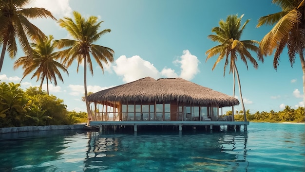 Photo a hut with a thatched roof is by the water