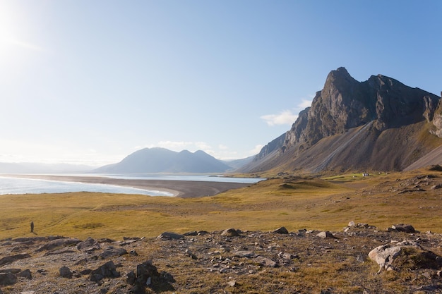 Hvalnes lava beach landscape, east Iceland landmark. Iceland scenery