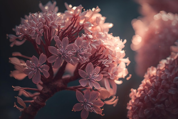 Hyacinth Tree Branch with Crimson Glowing Flowers Blossoming in Daylight