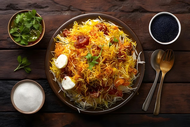 Hyderabadi Biryani on Wooden Table