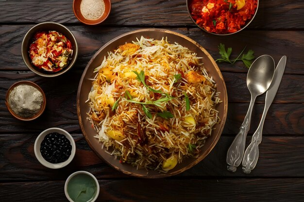 Hyderabadi Biryani on a Wooden Table