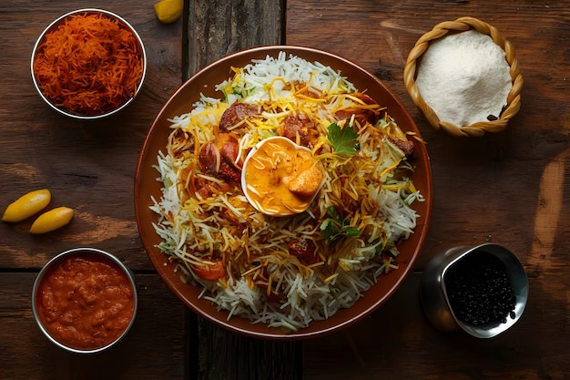 Hyderabadi Biryani on a Wooden Table