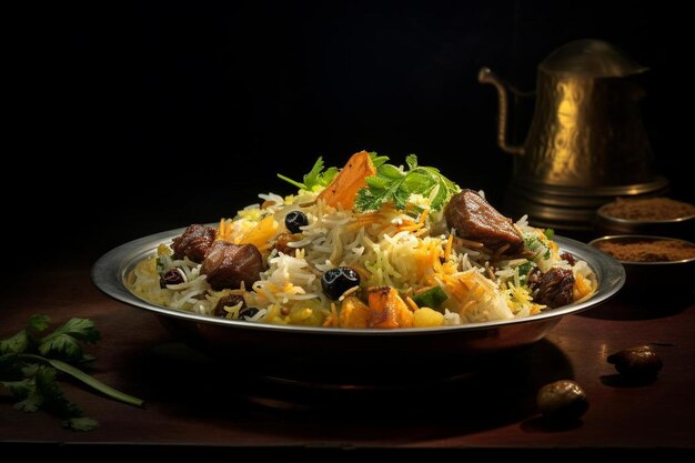 Photo hyderabadi mutton biryani with succulent pieces of m