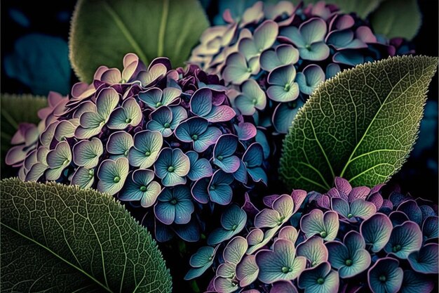 Hydrangea field close up Generative Ai