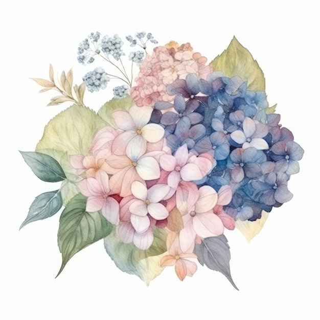 Hydrangea flower watercolor background Illustration AI GenerativexA