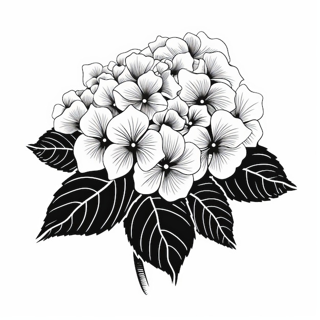 Hydrangea Silhouette Classic Tattoo Style Illustration In Black And White