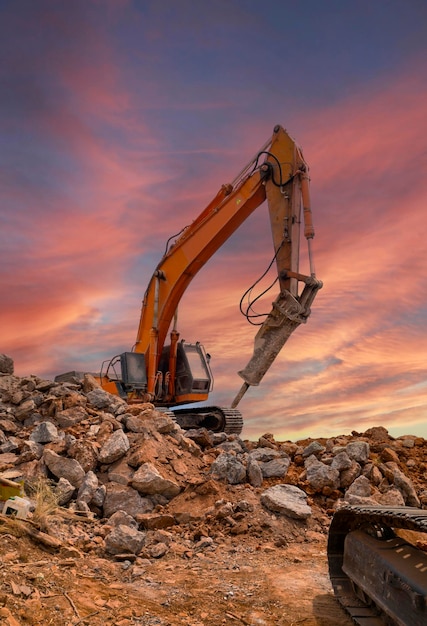 Hydraulic hammer excavator and bucket excavator operate in Athens in Greece